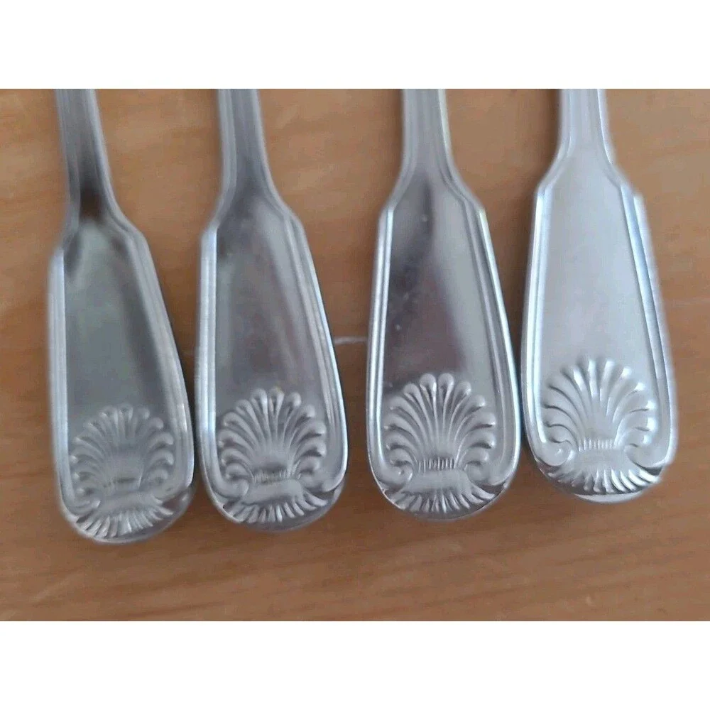Set 4 Reed & Barton COLONIAL SHELL 1961 Stainless Steel Iced Tea Spoons Flatware